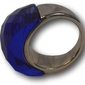 Nirvana Blue Faceted Crystal Statement Ring Wide Band Size 8